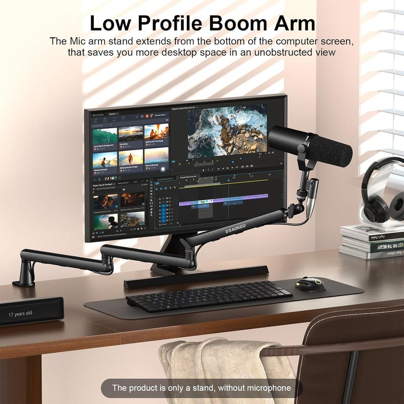 Aokeo Microphone Arm, AK-55i Desk Low Profile Adjustable Mic Boom Arm Stand,Suitable For Blue Yeti,Snowball iCE, HyperX QuadCast,SoloCast,Elgato Wave,Etc - Image 2